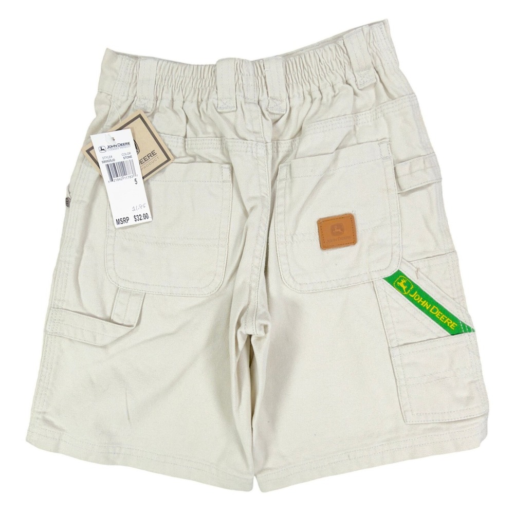 John Deere Carpenter Shorts Boys 5 Stone Cotton Canvas NWT Deadstock